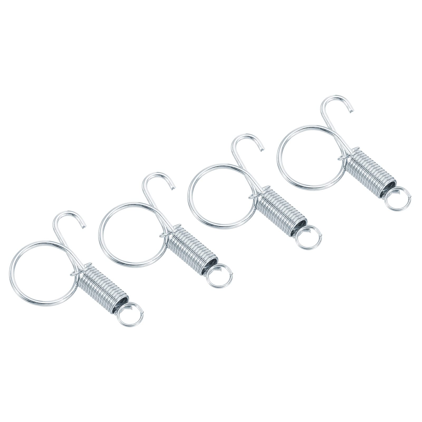 PATIKIL 2.4" Spring Cage Door Hooks, 4Pcs Stainless Steel Finger Ring Elastic Spring Wire Latch Hook for Locking and Fixing Pet Cage, Silver