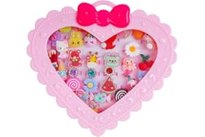 OSDUE Little Girl Jewel Rings, Adjustable, 30 PCS Duplicate-Free Boxed Play Rings for Kids, Pretend Play and Dress Up Ring for Girls Children'S Day/Birthday/Holiday Gifts for Girls Aged 3-12