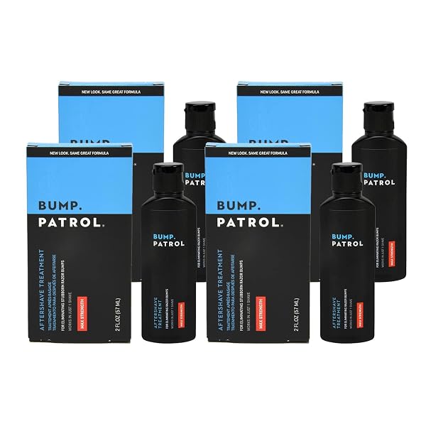 BUMP PATROL MAXIMUM STRENGTH AFTERSHAVE FORMULA – AFTER SHAVE SOLUTION ELIMINATES RAZOR BUMPS AND INGROWN HAIRS – 2 OUNCES 4 PACK