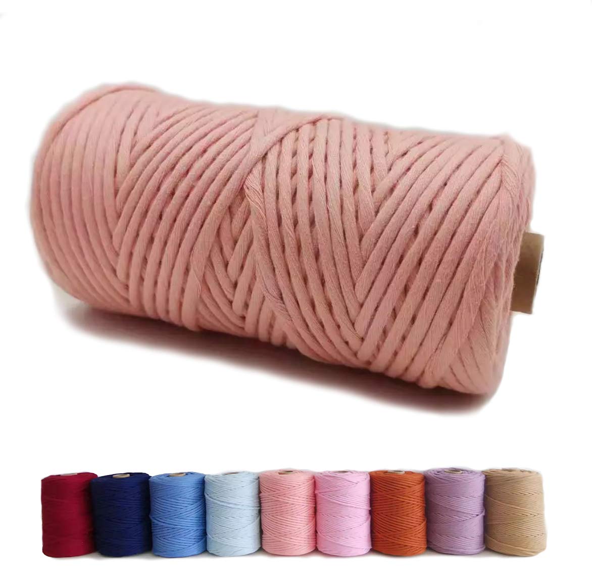 4mm 110Y Macrame Cord Rope -1/6inch Single Stand White Macrame Cotton String for Handemade Wall Hanging Weaving Basketry Crochet and Tapestry (4mm-100m Salmon Pink)