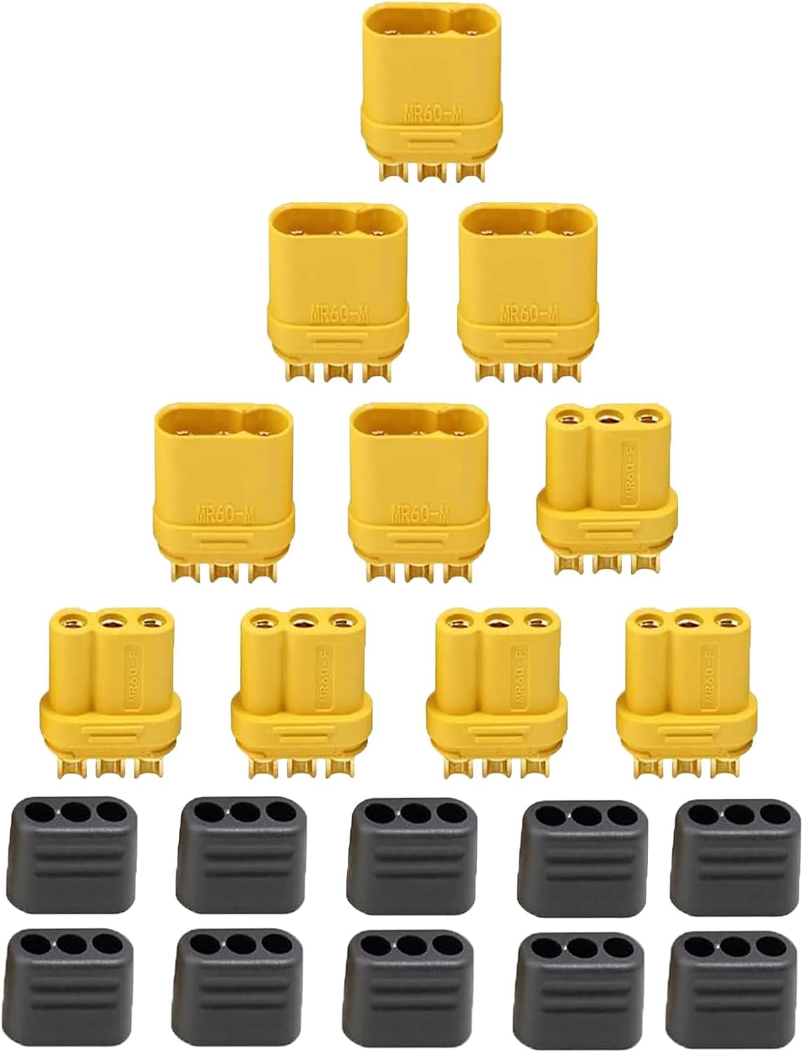 YUNIQUE GREEN-CLEAN-POWER - Set of 5 Pairs MR60 Male-Female Connectors for RC Modeling, Protective Sheath Included | Ideal for Lipo Batteries, Drones, Radio Quadlock - Yellow