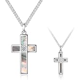 S925 Sterling Silver Cross Necklace for Women, Dainty Mother of Pearl Pendant with Cubic Zirconia, Chic Symbolic Jewelry Gift for Her