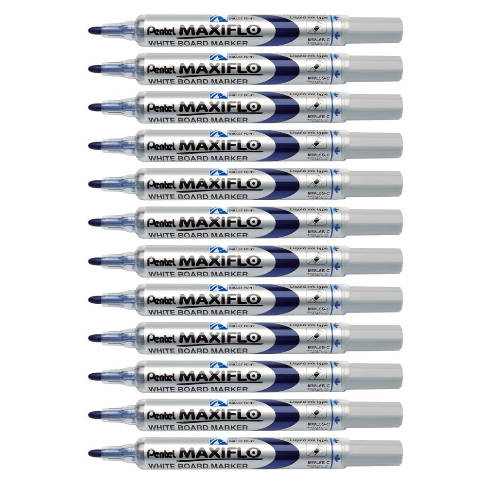 Pentel Maxiflo Dry Wipe Fine Bullet Point Marker - Blue (Pack of 12)