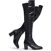 SelenePair Women's Over The Knee Boots Stretch Thigh High Block Mid Heel Boot Fashion Side Zip Winter Boots