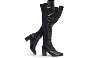SelenePair Women's Over The Knee Boots Stretch Thigh High Block Mid Heel Boot Fashion Side Zip Winter Boots