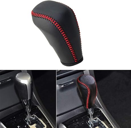 Amazon ギア シフト ノブ カバー ブラックレザー レッドステッチ At車トヨタ Toyota Corolla 1 6l Rav4 Corolla Ex Vios Yaris L用 シフトノブ 車 バイク