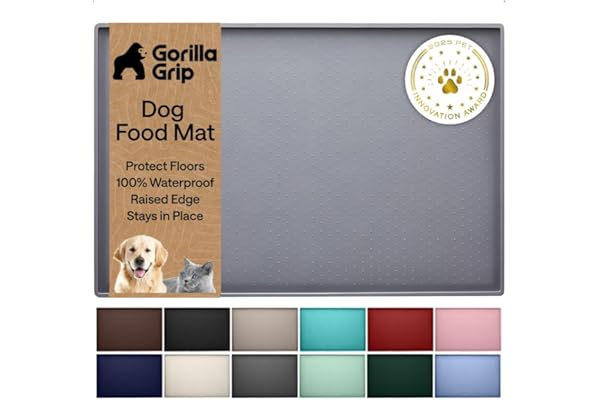 GORILLA GRIP Silicone Pet Feeding Mat, Waterproof, Raised Edges to Prevent Spills, Easy Clean in Dishwasher, Dogs and Cats Pl