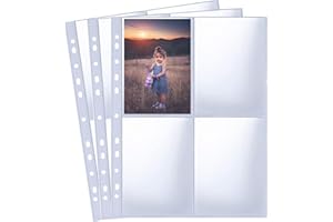 30 Pack 240 Pockets A6 Photo Sleeves for A4 2/3/4 Ring Binder, Ultra-Clear Double-Sided 4 Pocket 109x153 mm Photo Page Protec
