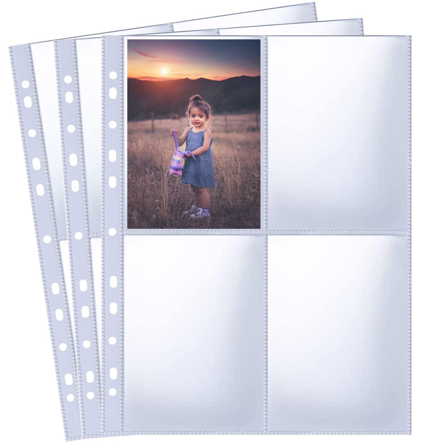 30 Pack 240 Pockets A6 Photo Sleeves for A4 2/3/4 Ring Binder, Ultra-Clear Double-Sided 4 Pocket 109x153 mm Photo Page Protector, Top Loading Photo Album Refill Pages