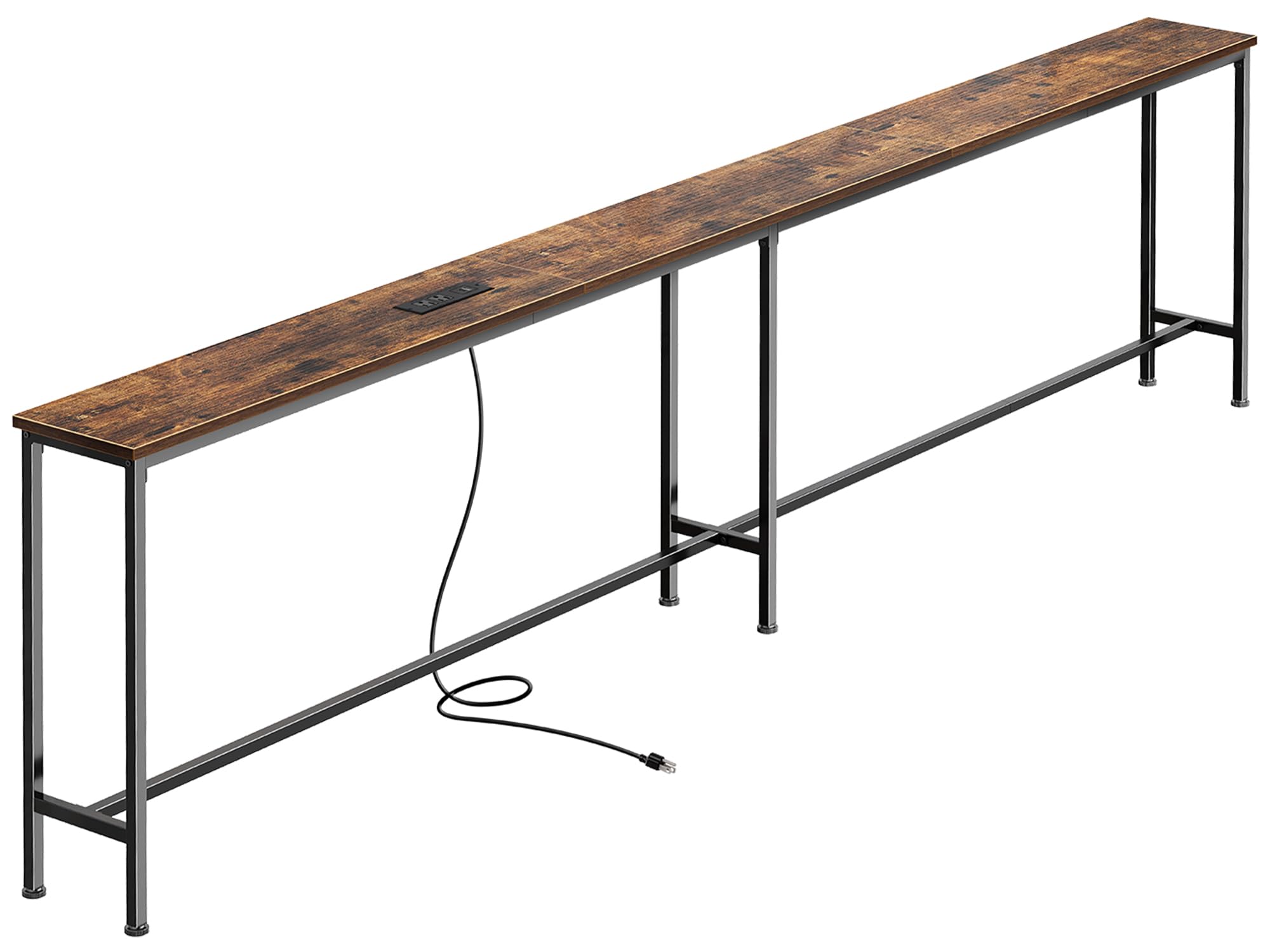 SUPERJARE 102.4 Inch Sofa Table with Power Outlets and USB-C Port, 5.9 Inch Narrow Console Tables, Entryway Hallway Couch Tables with Storage, Behind Sofa, Small Spaces, Living Room, Rusitc Brown Image