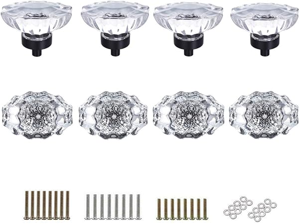 Shiny Handles 8 Pcs Crystal Glass Cabinet Knobs Pulls Vintage Knob