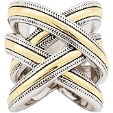 Jankuo Two Tone Double Criss Cross Intertwine Crossover With Twisted Rope Statement Ring, Cocktail Ring, Plus Size