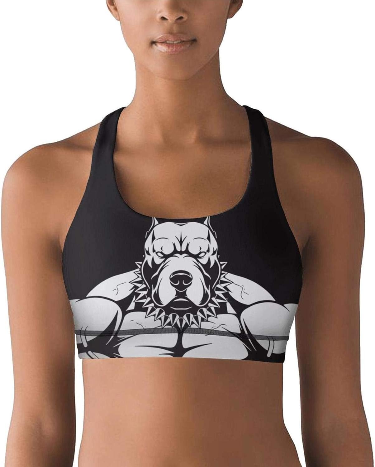 Cartoon Dog with Muscles Running Glamorise Sports Bra, Yoga Sports Bra