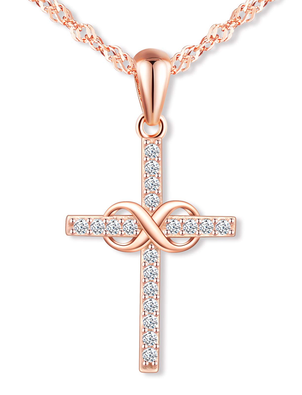 MicLee Women's girl's Necklace pendant, 925 Sterling Silver necklace, Cross infinity symbol necklace, beautiful and classic pendant, Inlaid zircon, rose gold