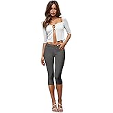 Hybrid & Company Women's Ultra Stretch Mid Rise Skinny Capri Pants with Pockets