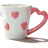 Ceramic Coffee Mug - 8.5 Oz Elegant 3D Heart Embossed Tea Cups for Latte, Hot Tea, Cappuccino, Milk - Microwave & Dishwasher Safe Cup for Lover Mom Birthday Christmas Valentine's Day Gifts (Pink)