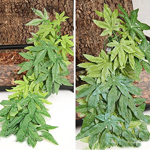 dezirZJjx Artificial Plants Aquarium Reptile Fish Tank Artificial Plastic Fake Hanging Leaves Plant Decor - Green 40cm