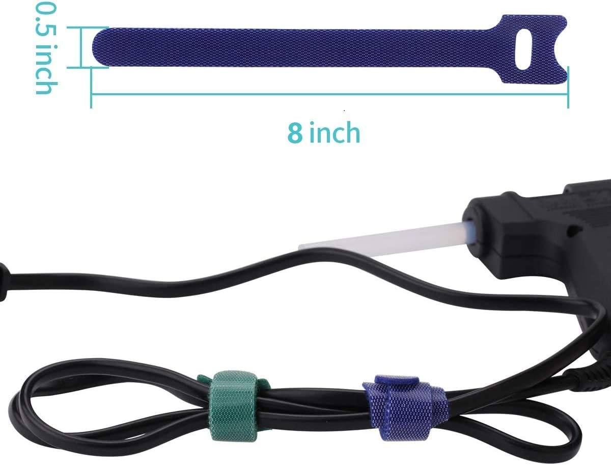 50 PCS Reusable Fastening Cable Ties, 8 Inch Premium Adjustable Cord Ties Black Cord Organization Straps, Microfiber Hook Loop Cable Management Wire Organizer Wrap: Home Improvement