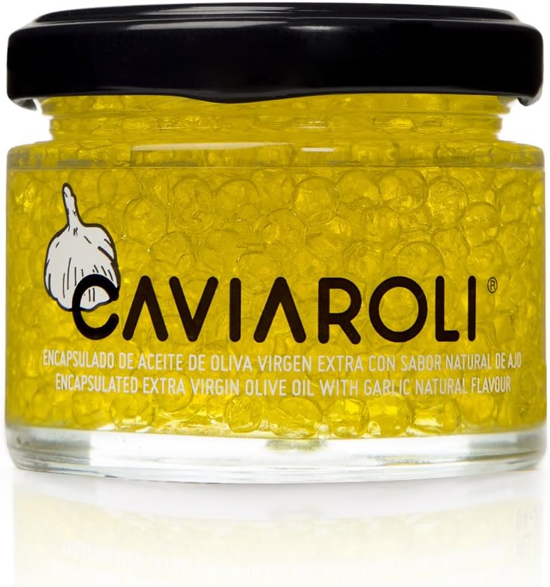 Encapsulated extra virgin olive oil & garlic 50g. Caviaroli