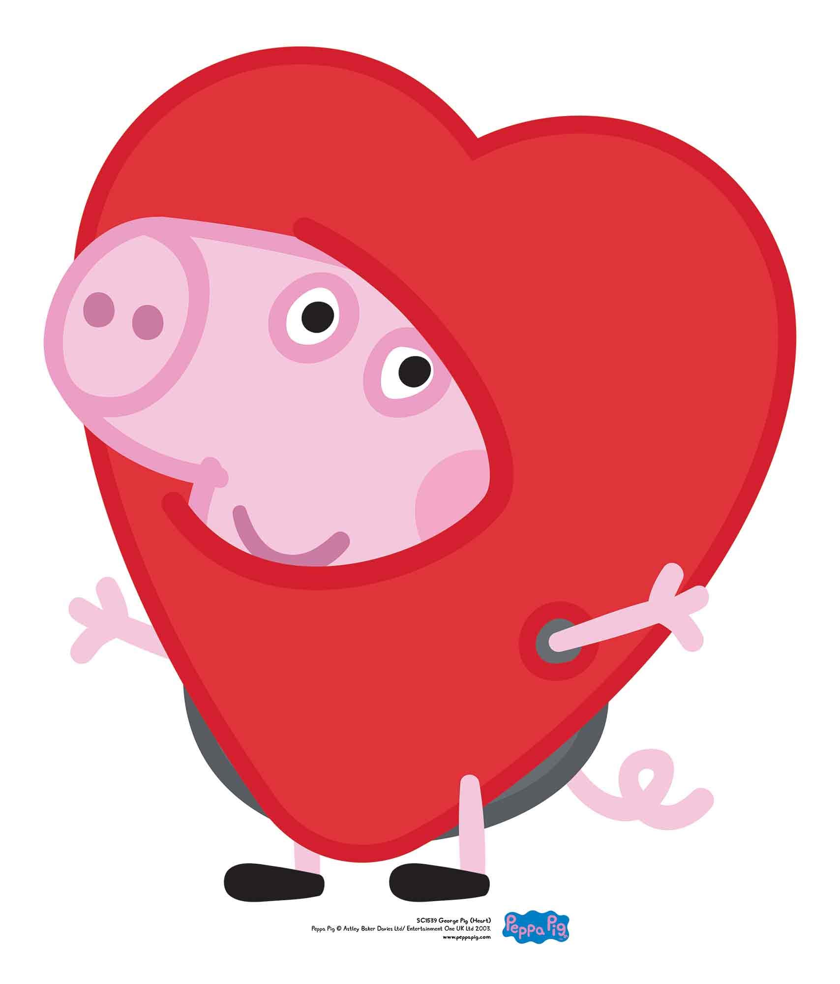 STAR CUTOUTS SC1539 George Pig Heart Lifesize Cardboard Cutouts/Standee/Stand Up Talking Point, Fun for Events and Parties, Solid, Multicolour, Regular