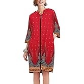 Ekouaer Women Zipper Robe 3/4 Sleeve Nightgowns Lightweight Short Bathrobe with Pockets S-3XL