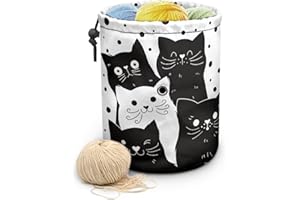 Sellikakes Small Yarn Bag, Black Cat Knitting Crochet Bag Organizer, Portable Knitting Bag, Yarn Holder for Crochet Project K
