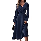 LalaLin Long Sleeve Wedding Guest Dress for Women V-Neck Cocktail Church Maxi Dresses