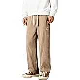Elegant Seal Men's Corduroy Wide Leg Fashion Casual Pants Loose Fit Baggy Straight Sweatpants Elastic Waist Drawstring