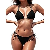 Zuvebamyo Women's Triangle Bikini Sets Two Piece Double Straps Halter Swimsuit Tie Side String Cheeky Bathing Suits