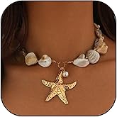 Gold Shell Starfish Necklace for Women Pearl Shell Necklace Layered Beaded Starfish Necklaces Summer Beach Surf Jewelry Gifts for Women