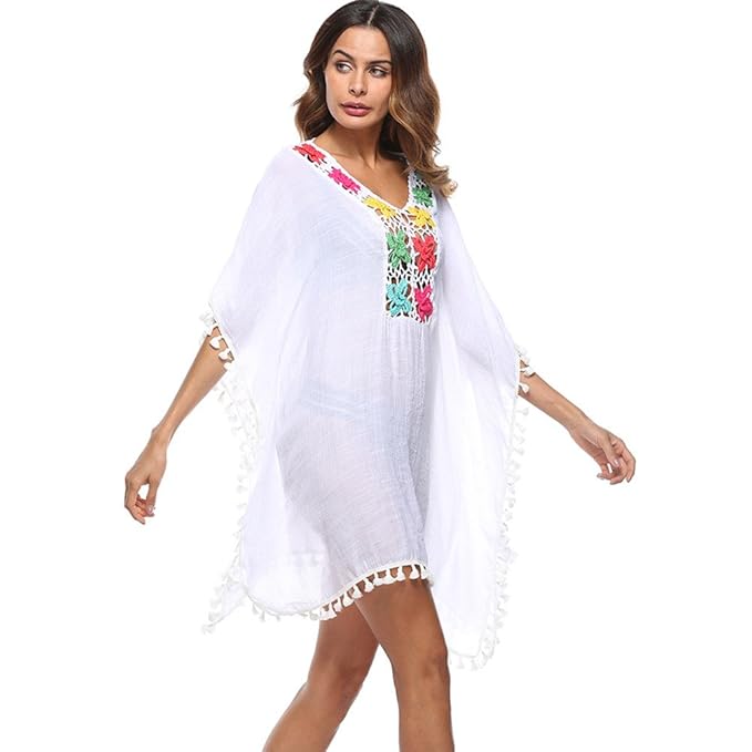Sunday Sommer Strand kleid bademode swimsuit badesuit Damen Strandtunika Poncho Bikini Kleid Sommerkleid Beachwear Blumen Dru