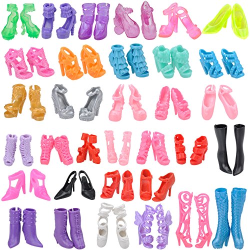 E-TING Doll Shoes Rack Shoes Shelf Cupboard Accessory with 20 Pairs High Heel Shoes Boots for Girl Doll Playset Accessories