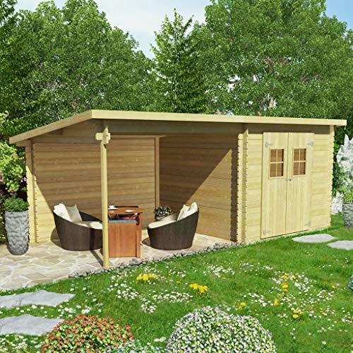 Tidyard Cabanon de Jardin | Abri de Jardin | Abri de Stockage Bûches en Rondins Bois Massif avec Toit Plat 6,3 x 3 m