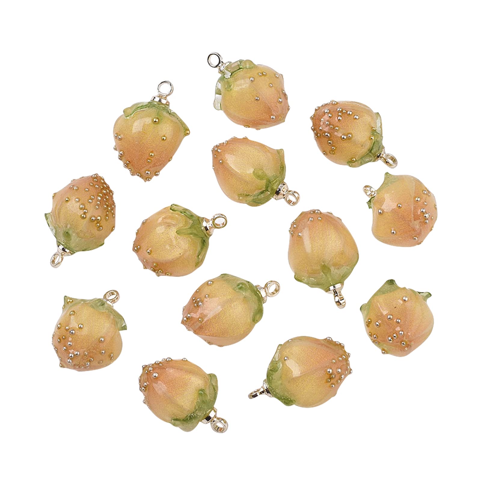 BEEFLYING 10 Pcs Flower Bud Pendant Charms Transparent Acrylic Flower Pendants with Brass Peg Bails for Jewelry Making Crafts Supplies (Gold)