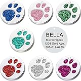 Vcalabashor Pet ID Tags for Small & Medium Dogs & Cats/Round Tags with Sparkly Paw Print/Bling Engraved Personalized Animal Tag/Pink / Blue/Green/ Red/ 1.0