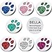 Pet ID Tags for Small & Medium Dogs & Cats / Round Tags with Sparkly Paw Print / Bling Engraved Personalized Animal Tag / Pink / Blue / Green/ Red/ 1.0
