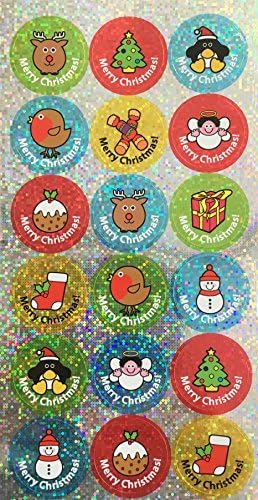 1.1 Inch (28mm) Sparkly 'Merry Christmas!' Stickers, pack of 72