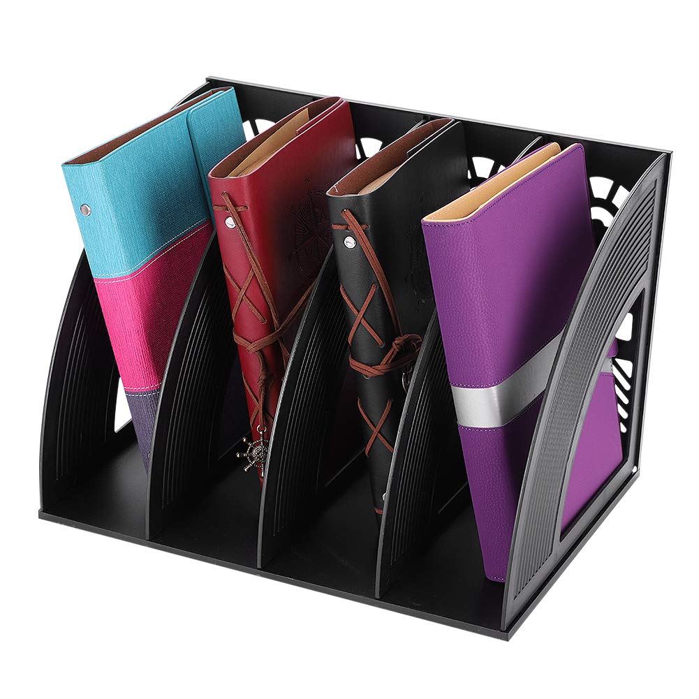 Desk File Organiser Detachable File Rack Holder Sturdy Desktop Plastic Magazine Holder 4 Compartments Desk Frames File Dividers Document Display and Storage Organiser for Office School Home Document