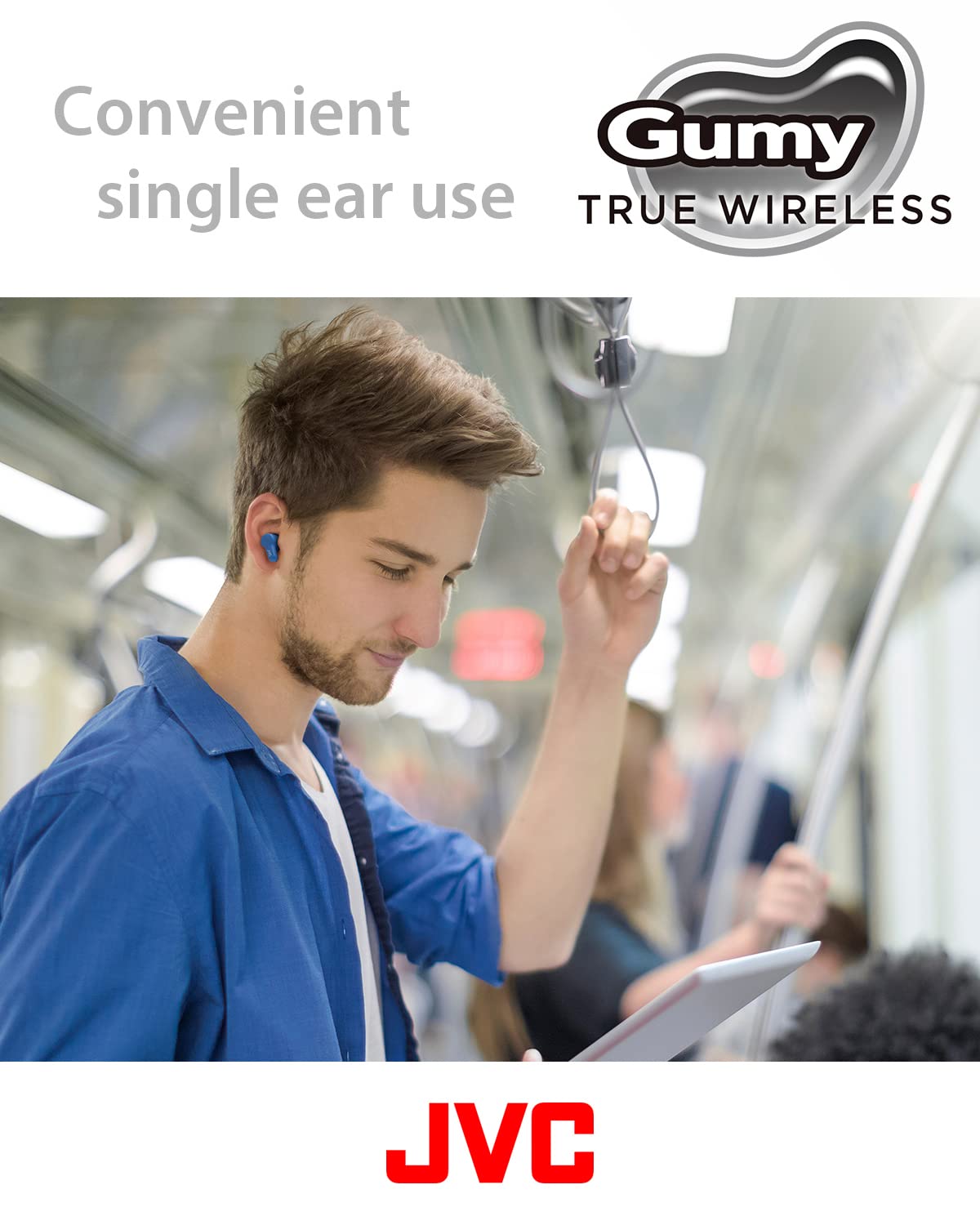 JVC Gumy True Wireless Earbuds, Bluetooth 5.3, Charging Case, 24-Hour Playback, IPX4 Water Resistant, Comfortable Secure Fit with XS/S/M/L Earpieces, Built-in Mic for Calls, iPhone/Android/PC - HAA7T2