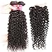 Sunber 6A Unprocessed Brazilian Curly Virgin Human Hair with Free Part Lace Closure Pack of 4 Remy Human Hair Natural Color (20 20 20+18inch closure)