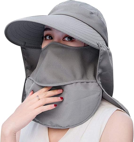 Amazon 防護帽 ガーデニング 帽子 4way使い方 Uvカット つば広 ハット 農作業 紫外線対策 ひよけ おしゃれ帽子 フェイスカバー サンバイザー グレー バイザー 通販