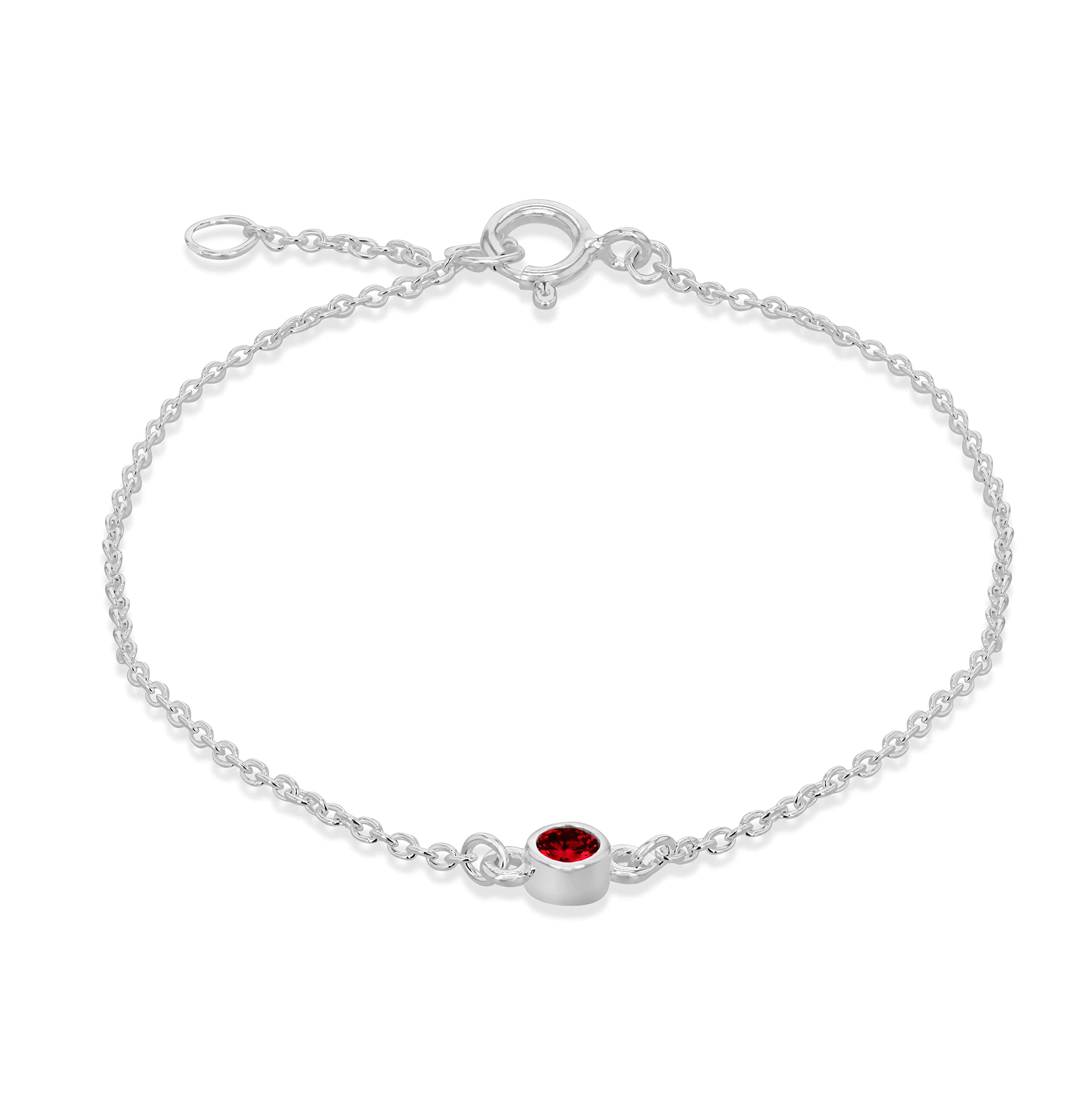 Tuscany Silver Women's Sterling Silver Adjustable Bracelet - Red CZ July Birthstone - 16cm/6.25"- 18cm/7"