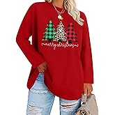 Plus Size Christmas Shirts for Women Merry Christmas Tree Shirt Santa Claus Long Sleeve Xmas Holiday Tops Tees