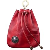 LFWATAXY Genuine Leather Medieval Coin Purse, Waist Bag Coin Organizer Change Holder Small Leather Drawstring Pouch for Men & Women (Red)