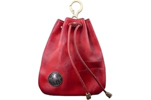 LFWATAXY Genuine Leather Medieval Coin Purse, Waist Bag Coin Organizer Change Holder Small Leather Drawstring Pouch for Men & Women (Red)