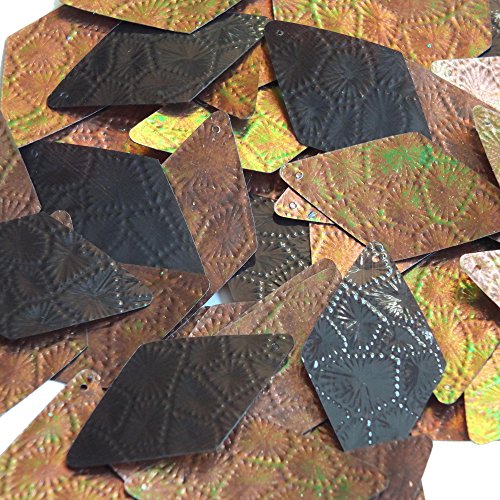 Sequin Bronze Gold Iridescent Brown Long Diamond 1.5 inch Tooled Leather Effect Couture Loose Paillettes. Made in USA.