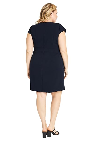 DONNA MORGAN WOMEN’S DRESSES SLEEK FAUX WRAP DRESS WITH ASYMMETRIC SKIRT OFFICE WORKWEAR EVENT GUEST OF, DOLMAN – TWILIGHT NAVY, 22
