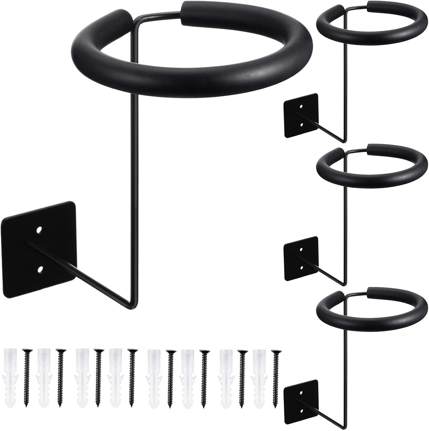 4 Pieces Wall-mounted Motorcycle Accessories Black Helmet Holders Metal Helmet Hangers Multifunctional Helmet Racks with 4 Pieces Sponge Tubes and 8 Pieces Expansion Screws for Basketball Hat Cap - Image 3