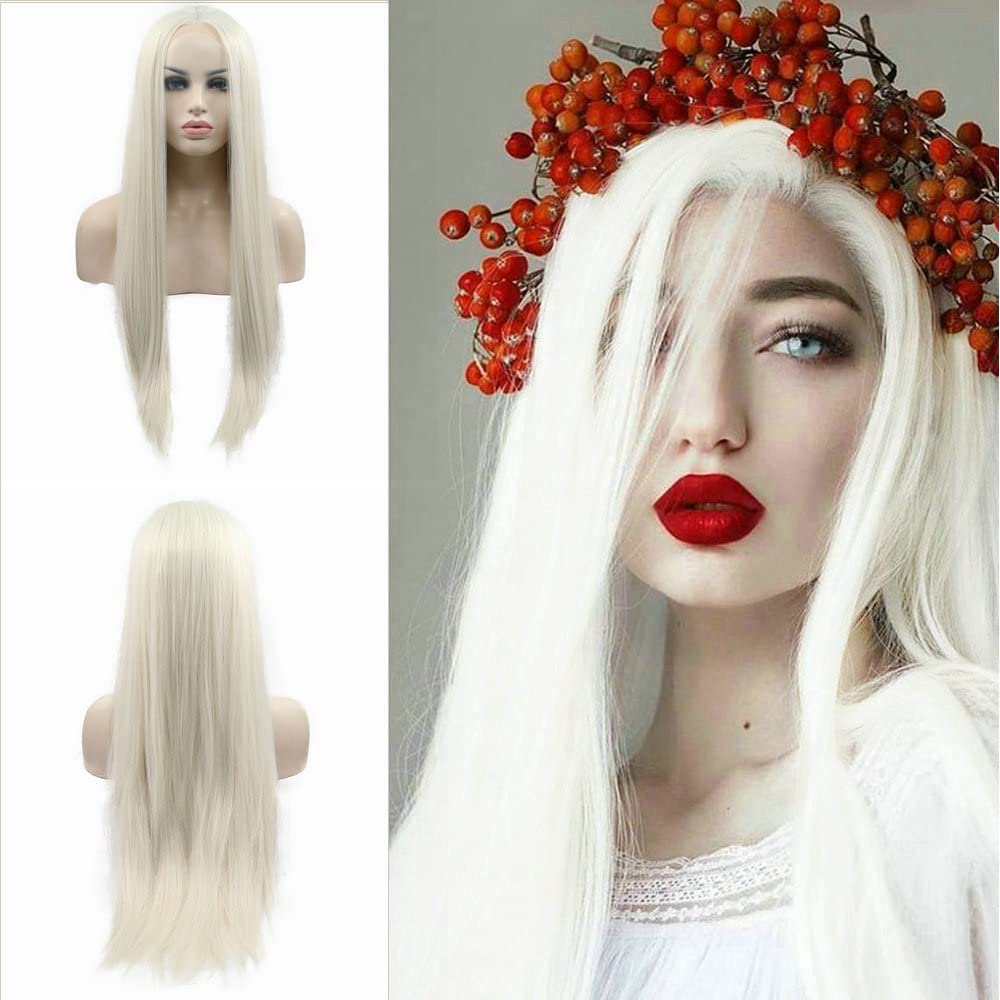 13x3" Pre Plucked Long Straight Colorful Wigs for Women Natural Looking Heat Resistant Fiber Synthetic Lace Front Wigs for Replacement/Party/Cosplay/Costume/Daily Use (Pure White/White Blonde) — image 1