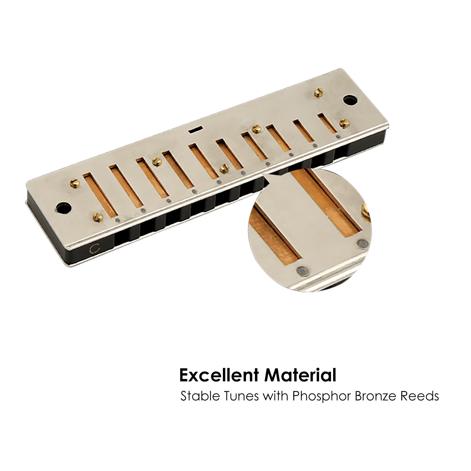 Mugig Harmonica, C Key Harmonica for Beginners or Kids, 10 Holes 20 Tones, 1.2mm Plate Structure